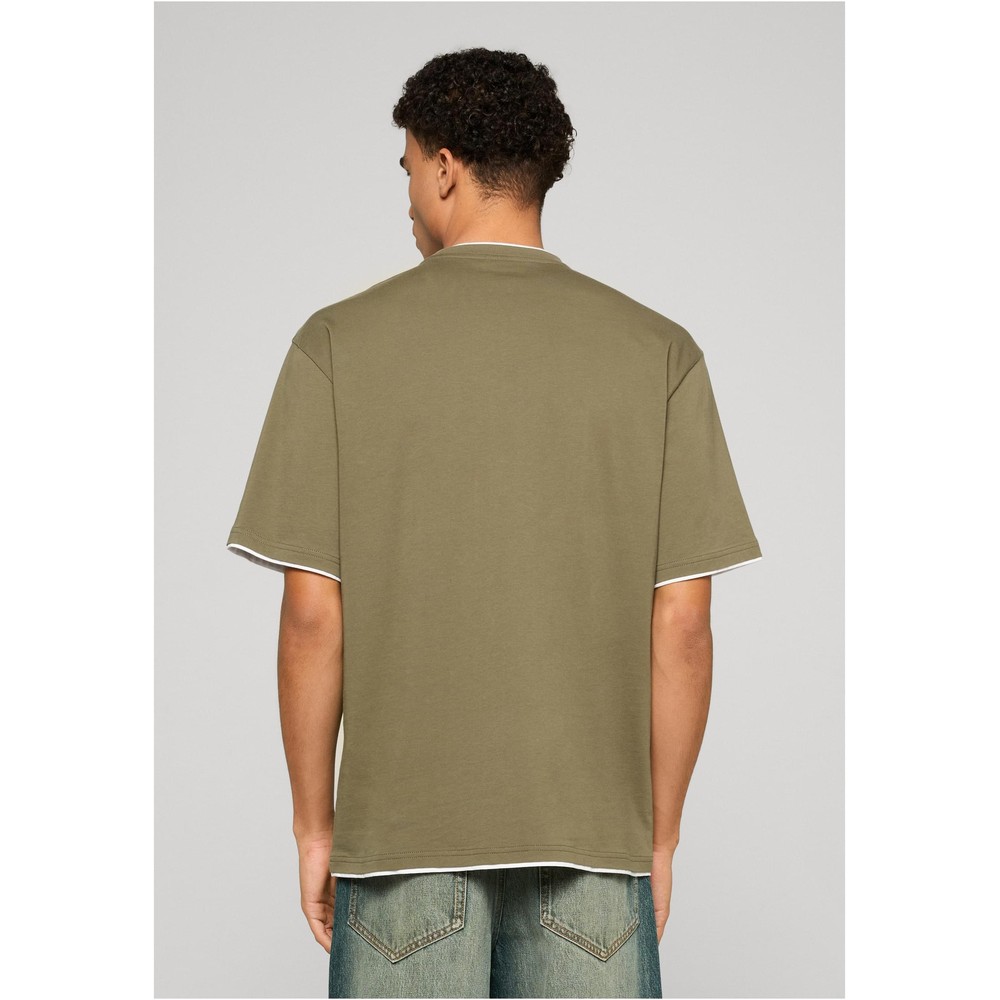 Urban Classics - Contrast Tall Herren TShirt - Olivgrün/Weiß